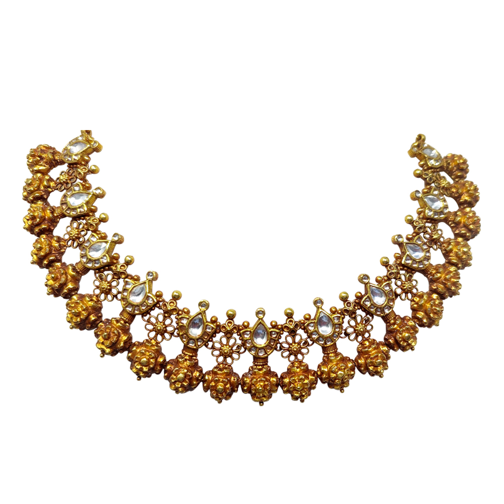 Gold necklace with deals kundan work