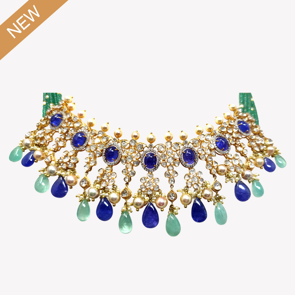 Emerald and uncut hot sale diamond necklace